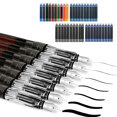 Wonwood_direct Kalligraphie Set, 7 Kalligraphie Stifte mit Verschiedenen Federn und 40 Tintenpatronen in 11 Farben, Kalligraphie Set Anfänger für Grußkarten, Unterschriften, Schreiben (Schwarz)