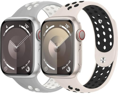 Bracelets Sport pour Apple Watch SE/2 44mm 45mm 46mm Ultra 2 49mm 42mm,Bracelet iWatch 40mm 41mm 38mm Femme/Homme,Banden Silicone Souple Respirant pour Apple Watch Serie 10 9 8 7 6 5 4 3 2 Nike+