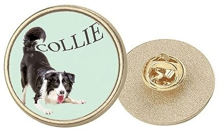 Border Collie Farm Pet Art Deco Fashion Runde Metall Goldfarbene Brosche Clip, M, Metall