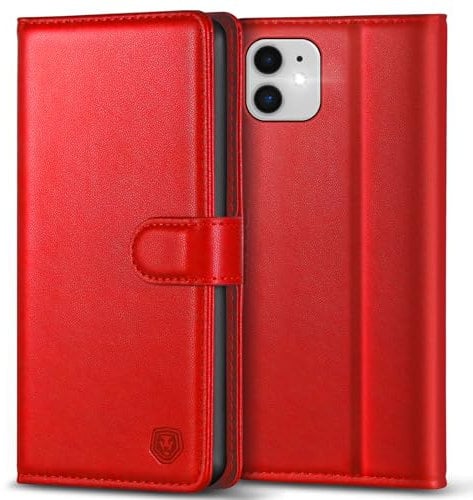 Kuafcase Compatible for iPhone 11 Case with 4 Card Slots Magnetic Closure Kickstand Shockproof Protective Phone Case Compatible for iPhone 11 - Red