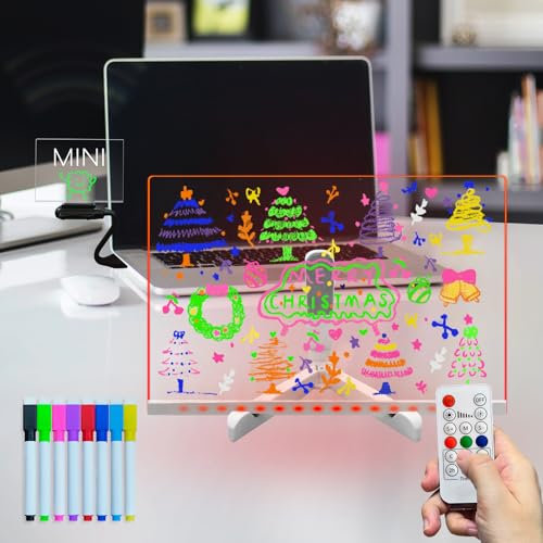 Laysinly Acryl-Trockentafel Light up, 30 x 20 CM 7 Farbwechsel Glow LED Memoboard, 8-Farben-Marker, USB-Netzteil, Fernbedienung (L)