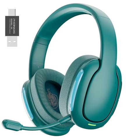YOTMS Wireless Gaming Headset for PS4 PS5 PC Switch, Wireless 2.4GHz Gaming Headphones with Detachable Noise Canceling Mic, 7.1 Stereo Sound, 3.5mm Wired Mode for Xbox Seires - Green