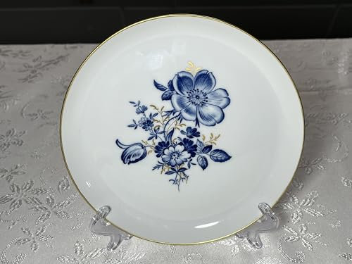 Generisch Meißen Porzellan Wandteller, Durchmesser 17.5 cm mit blauen Blumen und Goldrand