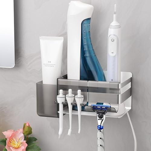 ALOCEO Zahnbürstenhalter Elektrische Zahnbürste mit 3 Haken, Edelstahl Badezimmer Zahnbürstenhalter ohne Bohren Wand, Silber