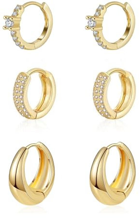 SJUIEO 3-teiliges 14K Gold Zirkon Ohrring Set für Damen Kleine goldene Creolen Kleine Creolen Schmuck Mode Ohrringe Hypoallergen Ohrringe Mode