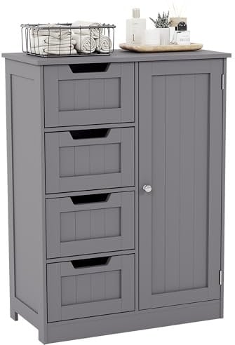 Bath Vida Priano Bathroom Cabinet 4 Drawer Floor Storage Cupboard Wooden Storage Unit With 1 Door, Height Adjustable Shelf (Grey)