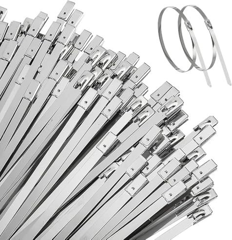 LCOUACEO Bridas Metalicas 100 Piezas, 250 × 4.6mm Bridas de Acero Inoxidable Abrazaderas Metálicas, Multiusos Bridas Metalicas para Fijación de Tuberías, Reparación de Cercas y Atado de Cables