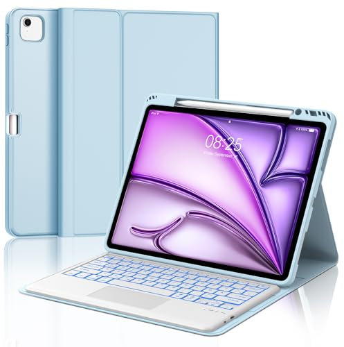 Occtingkind, Tastiera per iPad Air 13 2024 (M2)/ 2025(M3), Custodia con Tastiera per iPad Air 13, Cover Touchpad Magnetica Retroilluminata Bluetooth Keyboard per Air 13, Italiano Layout, USB C, Blu