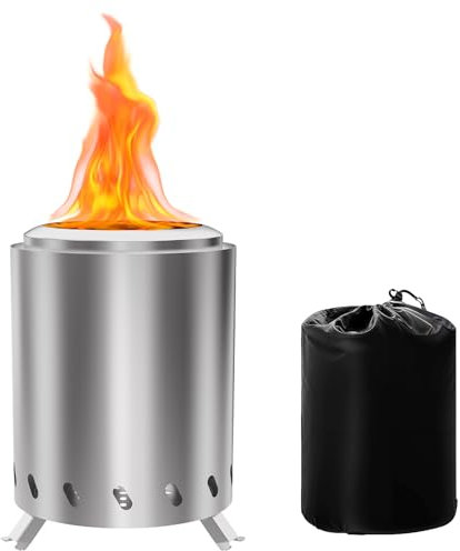 Foyer de table portable sans fumée de 15,2 cm avec support et poêle à cendres amovible | Mini feu de camp extérieur en acier inoxydable | Alimenté au bois ou à granulés – Chauffage compact pour