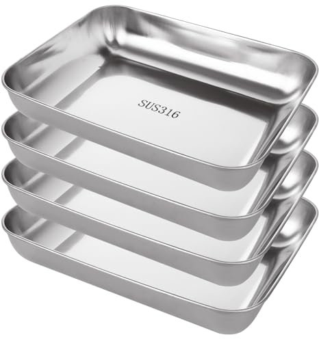MEIDIV Stainless Steel Baking Trays Set of 4, 25x20x6cm Small Oven Tray, Deep Baking Sheet Pan, Rectangle Cake Tin Cooking Tray for Cake Lasagne Brownie Baking