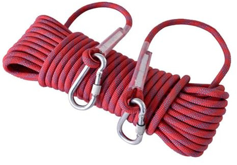 12MM Static Rock Climbing Rope 15m 30m 60m 120m 200m Heavy Duty Rappelling Rope with 2 Steel Hooks for Outdoor Hiking and Safety Escape
