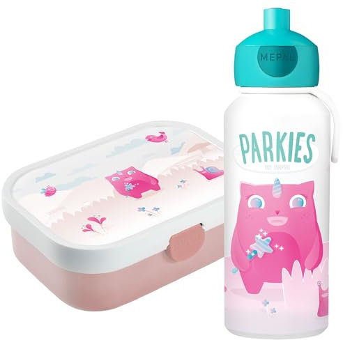 Landpark Trinkflasche & Brotdose Limited - Trinkflasche mit Pop-Up funktion - Brotdose für Kinder mit Fächern inkl. Gabel - BPA Frei - Jausenbox