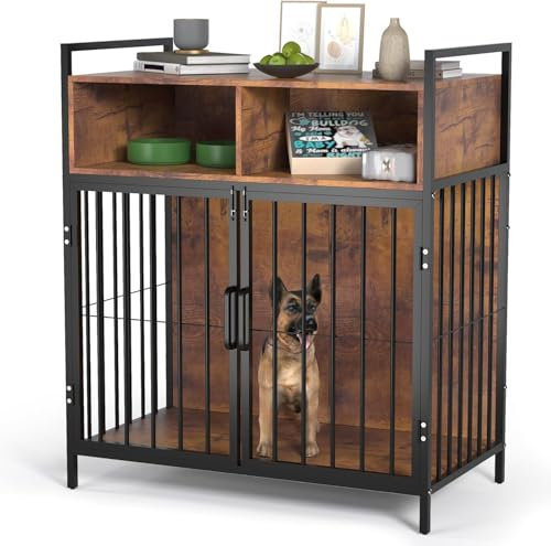 Hundekäfig Möbel, Hundebox für Zuhause, Hundekiste für Hunde, Hölzerne Hundezwinger mit Schublade, 2 Türen, Moderne Hundehütte Holz Indoor für Kleine Hunde, Hundekäfig für Zuhause, 81x52x86 cm, Braun