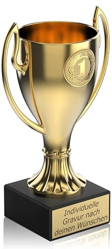 Zelaro Henkelpokal in Gold | Pokal mit Gravur Wunschtext – Trophäe in 5 Größen | Pokal Fußball | Fussball Pokal Kinder - Ideal als personalisiertes Geschenk (18cm)