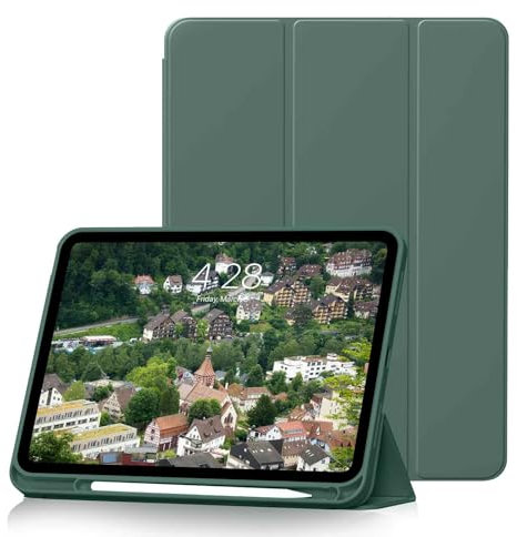 HMTDIYOU Hülle für iPad 11. Generation 11 Zoll 2025 A16, iPad 10. Gen Hülle mit Stifthalter 2022 10,9 Zoll, Weiche Silikon Schutzhülle für i Pad 11/10, Automatisches Schlafen/Aufwachen, Grün