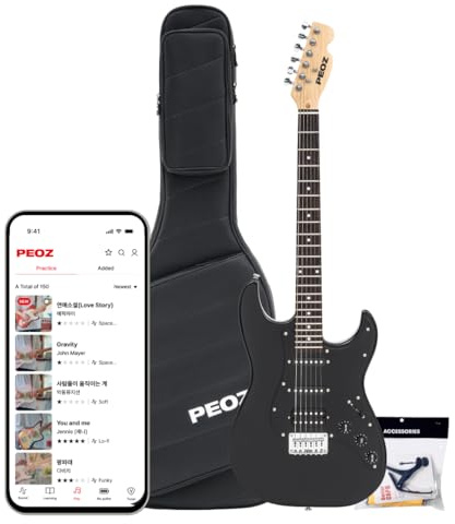 PEOZ Electric Guitar, Smart Digital Guitar with 35 Sound Effects, Built-in Tuner, USB Interface, 5W Speaker, (Deep Black)