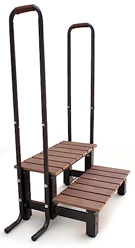 FLFLF Scaletta antiscivolo per vasca idromassaggio con corrimano, a 2 livelli, resistente, per piscina, camper, camper e vasca da bagno all'aperto, design antiscivolo multiuso, capacità 226,8 kg