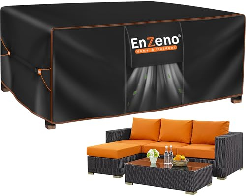Enzeno Garden Furniture Cover Waterproof,Outdoor Sofa Table Chair Set Cover | 420D Oxford Patio Rattan Furniture Cover with Waterproof Sealing Strip,Metal Buckle & Velcro,Air Vents 200x180x90cm