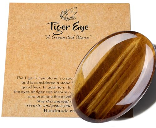 AWARDSEN 2.4 Oeil de Tigre Pierre Preciusee Grand Cristal de Pierre de Palme Polie Reiki Cristaux Naturelle Gemme Inquiétude équilibre énergétique Soulagement du Stress Cadeau pour Femme