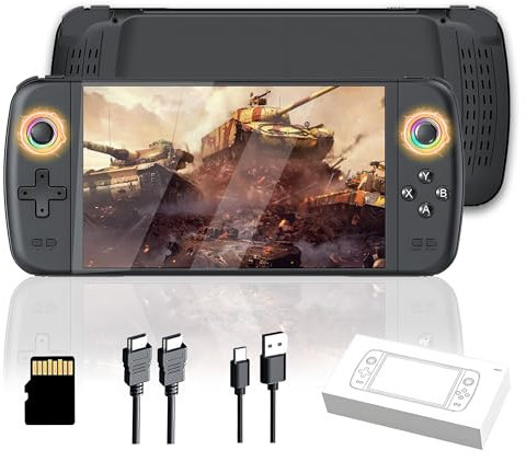 HKOORLAMULS M27 Console di gioco portatile con controller a filo con vibrazione,giochi incorporati 5w+ e 30+ lingue, 256G supporta il sistema EmuELEC, regalo di console di videogiochi retrò(nero)