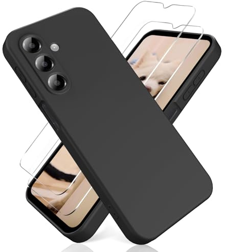 YiKaDa - Funda para Samsung Galaxy A17 4G/5G & [2 Unidades] Cristal Templado Protector de Pantalla, Cáscara Suave de Silicona TPU Líquida - Negro