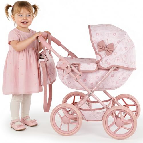 Kinderplay Passeggino profondo per bambole con borsa e fiocco KP0263A