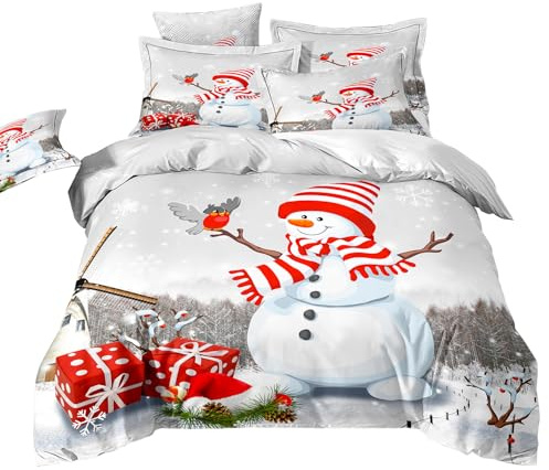 RZPFQB Weihnachten Kinder Bettwäsche 100x135 Baby Bettwäsche Set für Kleinkinder und Babybetten Schneemann Geschenk Bettbezug Set Weihnachtsmütze Microfaser Bettwäscheset