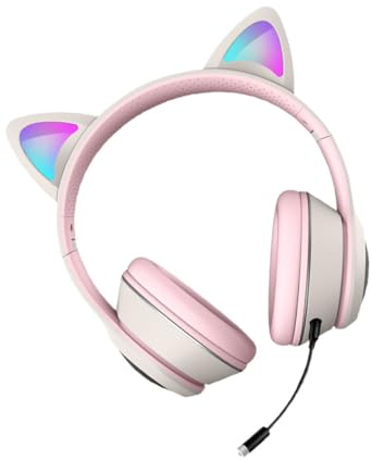 Toddmomy RGB Beleuchtetes Cat Ear Headset mit USB Kabel Geräuschunterdrückungsmikrofon Komfortablem Elastischem Polster für Gaming Chatten und Musik PC