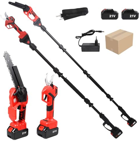4-en-1 8 pulgadas motosierra telescópica y 40 mm podadora eléctrica, podadora telescópica eléctrica con 2 4.0Ah baterías, ángulo ajustable a 180°, alcance máximo hasta 2 m