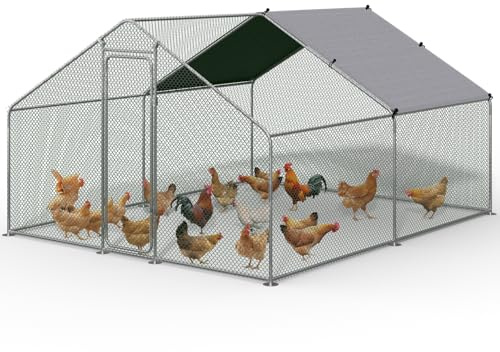 VOUNOT® Hühnerstall 9m², Hühnerhaus aus Metall 3x3x2m, Hühnergehege mit Sicherheitsschloss und wasserdichtem PE-Farbtuch, Freilaufgehege draußen für Hühner, Kaninchen & Kleintiere