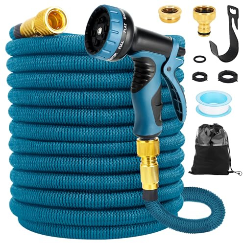 Garden Hose, 75FT Retractable Water Hose,Flexible Hose Pipe Equipped with 10 Functional Nozzles, 1/2 Inch and 3/4 Inch Connectors - Suitable for Gardening, Yard, Patio, Car Washing, and Pet Bathing