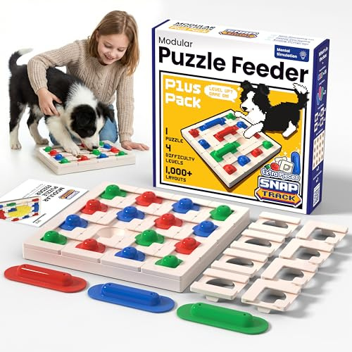 PetDreamHouse SnapTrack Dog Puzzle Feeder - Plus Pack - Interactive Treat Dispensing - Modular Slow Feeder for Mental Stimulation includes 1,000+ Layouts from Level 1 to 4 - Dishwasher Safe