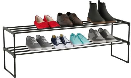Relaxdays Schuhregal, 2 Ebenen, Stecksystem, HBT: 38x117x30 cm, Metall Schuhablage, platzsparend, Schuhgestell, schwarz