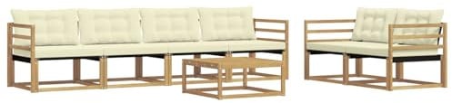 vidaXL Outdoor-Sofagarnitur 7 pcs Weiß und Creme 79 x 79 x 37 cm, Garten, modernes Outdoor-Sofa, Terrassen-Lounge-Set, Bequeme Sitzmöbel für gemütliche Abende