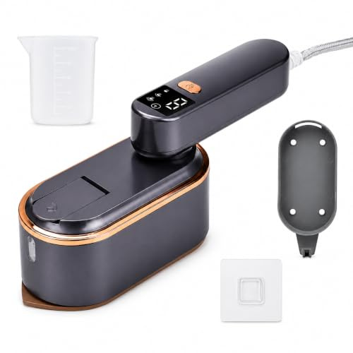 Nikou Upprätt ångstrykjärn för resor 2-i-1 kläder, 1 200 W bärbar ångbåt | Mini handstrykjärn, med LED-skärm, 150 ml tank, 3 ångnivåer, 180° hopfällbart för resor och hem, lila