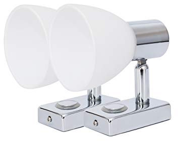 lighteu, 2x 12V 2W D1 Decken- / Wandstrahler, verchromt, Nachttischlampe, Leselampe drehen und schwenken mit Touch-Schalter Dimmbar warmes weißes/blaues Licht für Yacht, Caravan, Wohnmobil