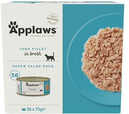 Applaws 100% Natural Wet Cat Food 70 g, Tuna Fillet Bulk pack (36 x 70 g Tins)