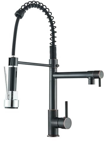 Grifo de Cocina Extraíble Negro, con caño 360° giratorio, 2 Funciones Con Ducha Grifos de Fregadero de Acero Inoxidable con Mezclador para Agua Fría Y Caliente