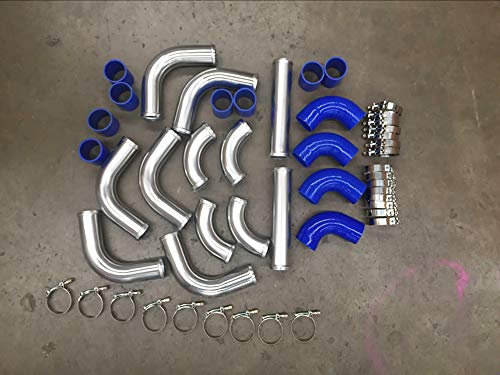 Universal Ladeluftkühler, 64 mm, Aluminium, Turbo-Rohrleitung, blau, T-Klemmen-Set