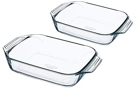 Pyrex Irresistible Set of 2 Rectangular Baking Dishes, Extra Resistant Borosilicate Glass, 28 x 17 cm + 35 x 23 cm, Easy Grip, 10 Year Warranty