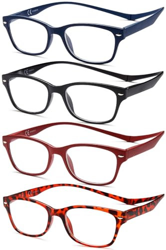 NEW VISION Lesebrille 4 pack, Magnet Lesebrille, Lesebrillen Herren, Klassischer Stil Lesebrille NV3282 mit Magnetverschluss Hinten, Lesehilfe für Damen Herren (4 Colori, 1, Diottria)