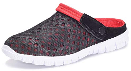 Eagsouni Mens Womens Breathable Mesh Slippers Beach Sandals Garden Clogs Hollow Out Outdoor Sports Casual Summer Shoes Flip Flops, Red Zb, 10.5 UK