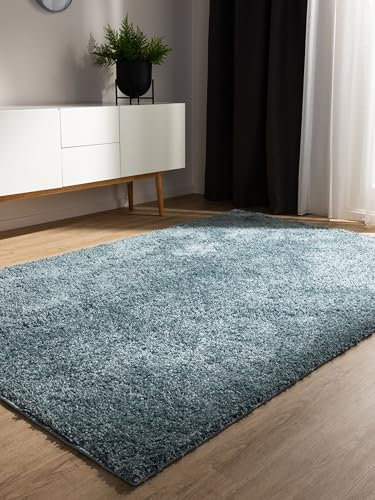 benuta Basic Hochflorteppich Soho - blau 120x170 cm - Kuschelig Weicher Teppich im Minimalistischen Look - Pflegeleicht - Fußbodenheizung Geeignet