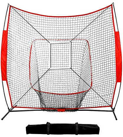 hzexun 7X 7 Füße Baseball und Softball Übungsnetz Ausrüstung Trainingshilfen mit Tragetasche zum Schlagen,Pitching, Batting &Fielding Training