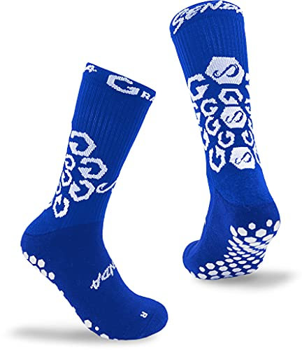 SENDA Unisex-Erwachsene Gravity Performance Grip Socks with Non-Slip Technology, Crew Length rutschfeste, blau, Medium