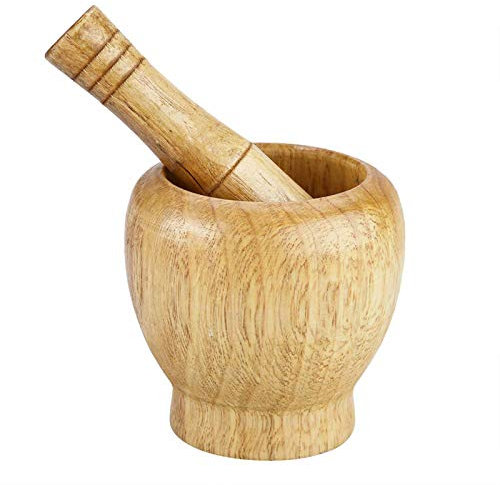 VIFER Mortier et Pilon en Bois, Ensemble de Broyage Manuel Broyeur de Gingembre pour Epices Herbes Bol de Broyage Outil de Cuisine