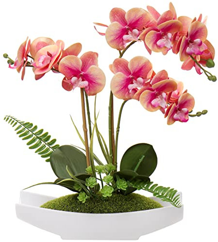 Kunstblume Orchidee Künstlich Phalenopsis Blumen im Kunststofftopf Kunstpflanze für Home Office Hochzeit Heiratsantrag Dekoration Weiß Rosa Violett