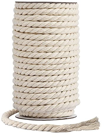 Hdviai Baumwollkordel, 8 mm x 20 Meter – natürliches, ungebleichtes Makramee-Seil – 3 Stränge, gedrehtes Baumwollseil zum Aufhängen, Basteln, Pflanzenaufhänger, Knoten, dekorative Projekte (weiß)