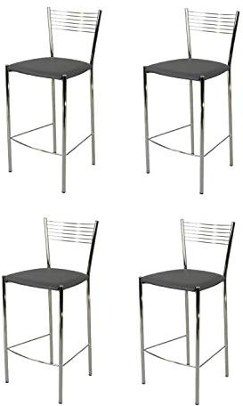 t m c s Tommychairs - Set 4 tabourets Elegance pour Cuisine, Bar et Salle à Manger, Robuste Structure en Acier chromé et Assise rembourrée et revêtue en Cuir Artificiel Couleur Gris foncé