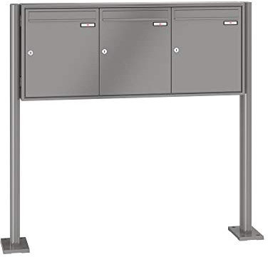 RENZ/Quadra / 3er Freistehende Briefkastenanlage Standbriefkasten/RAL-Farbe 9007 Volumen 23 L/mit Fußplatten/Dein-Briefkasten.de